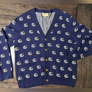 Authentic Gucci Monogram Navy and White Knit Cardigan Italy IT 3X